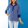 Woman in royal gingham top