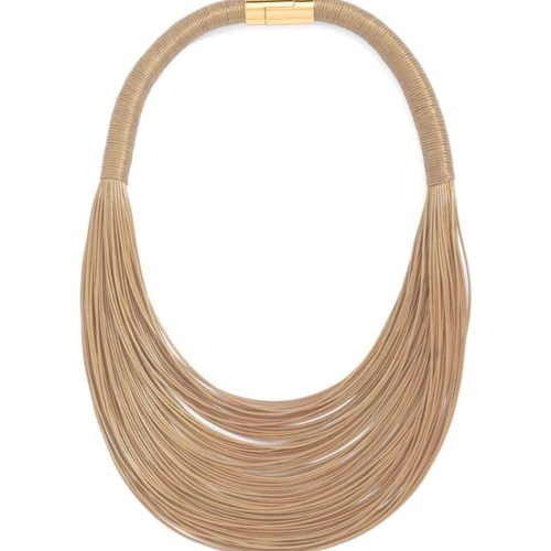 Tan layered leather rope collar necklace