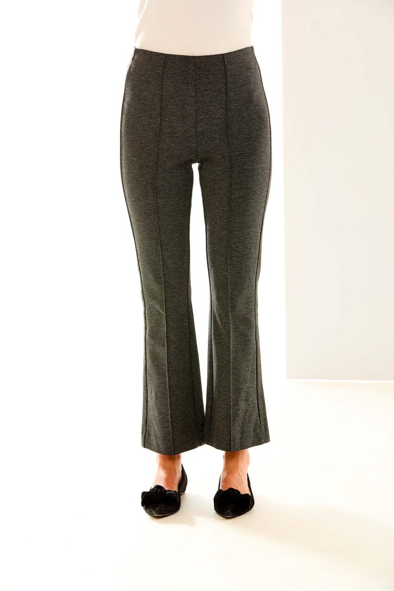 Woman in charcoal ponte pant