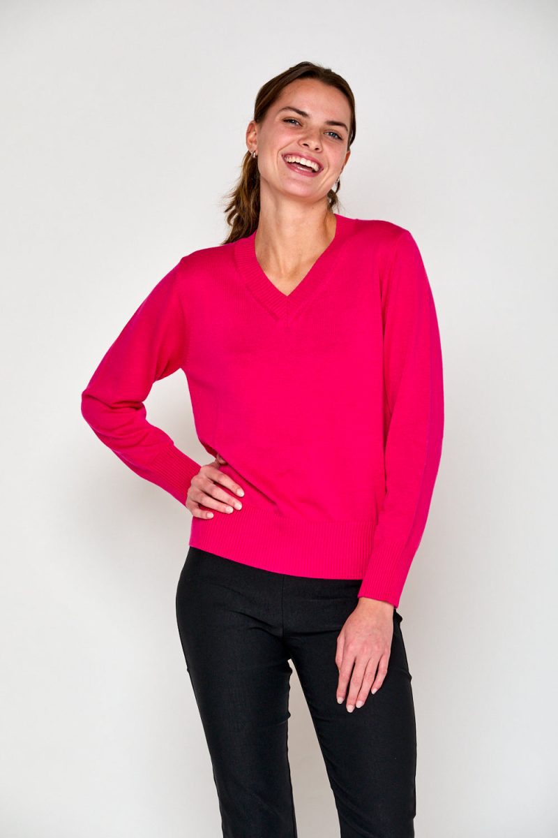 Woman in v neck sweater