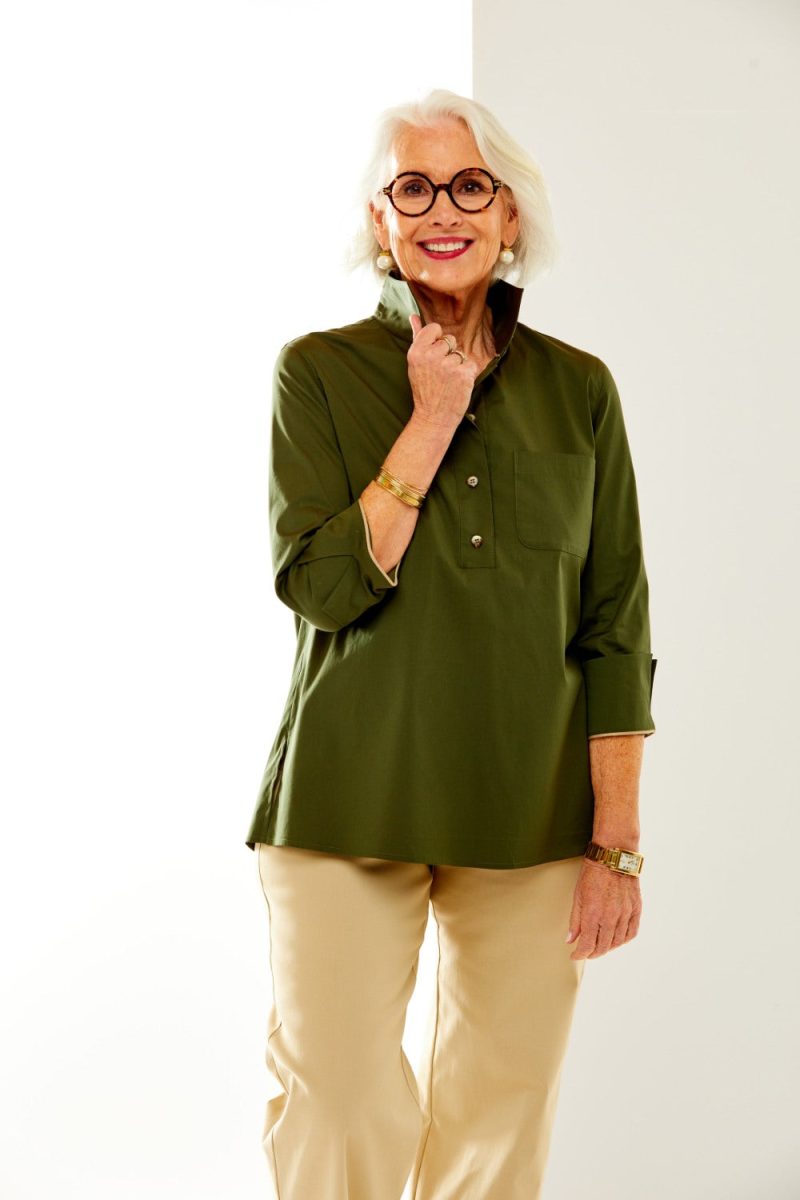 Woman in olive shirt