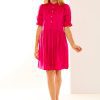 Woman in raspberry dress