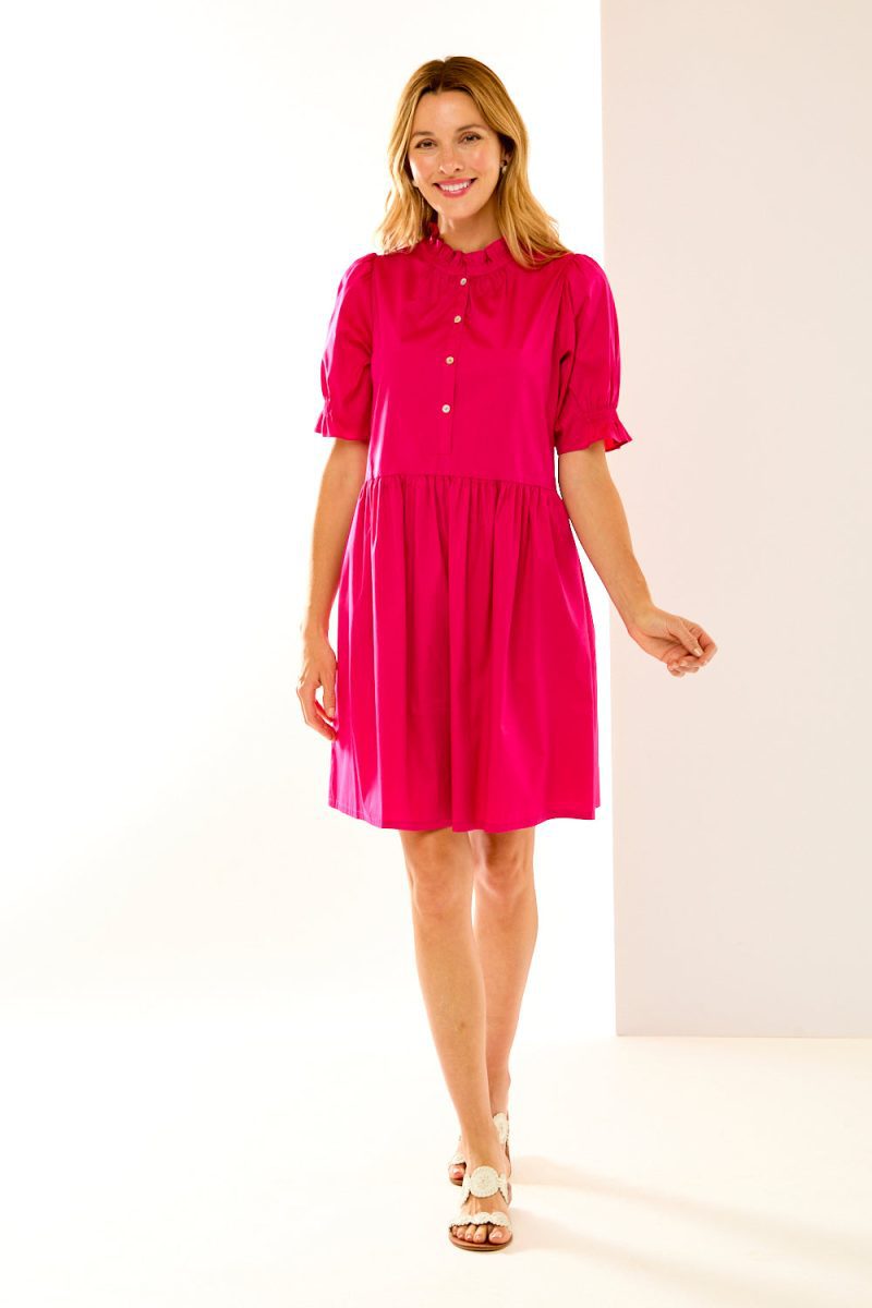 Woman in raspberry dress