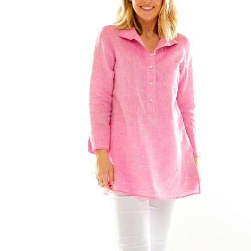 Woman in pink tunic