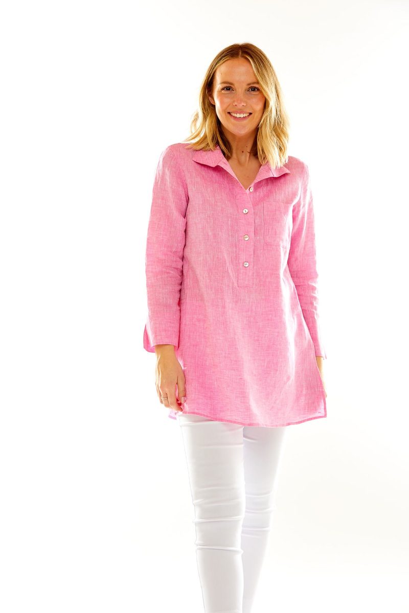 Woman in pink tunic