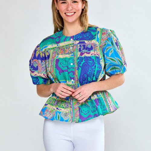 Woman in paisley top