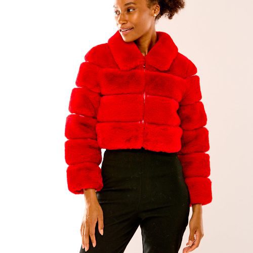 Vegan leather Paneled Faux Fur Cropped Jacket