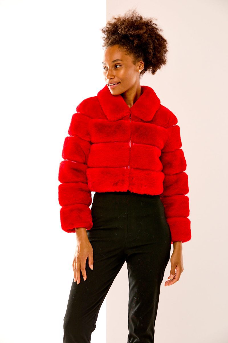 Vegan leather Paneled Faux Fur Cropped Jacket