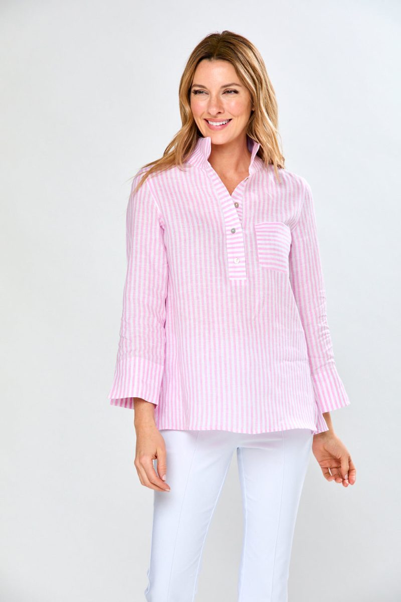 The Short Daniella Tunic in Fuchsia Stripe