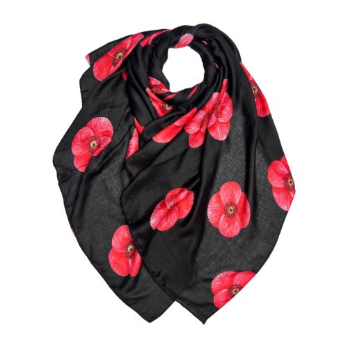 Black poppy print scarf