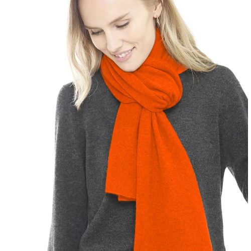 Woman in maple leaf cashmere scarf