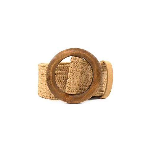 Khaki belt with wooden buckle