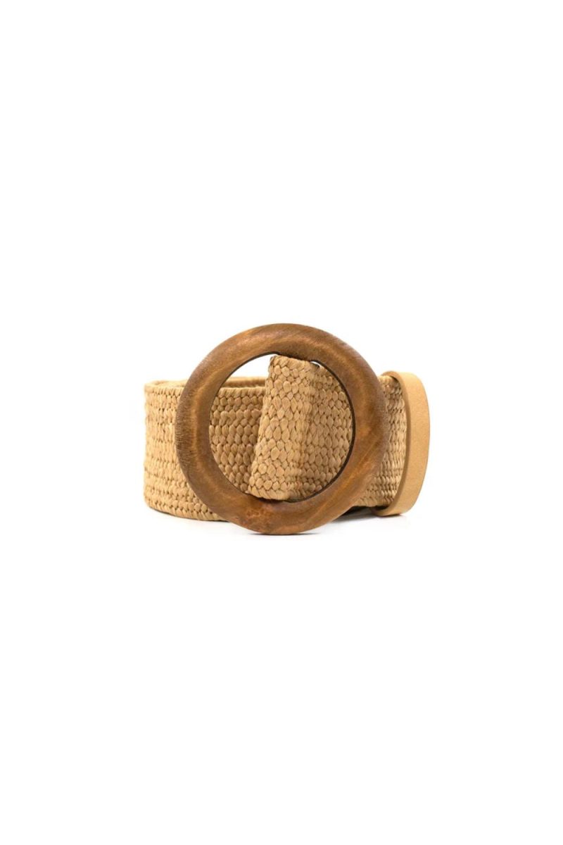 Khaki belt with wooden buckle