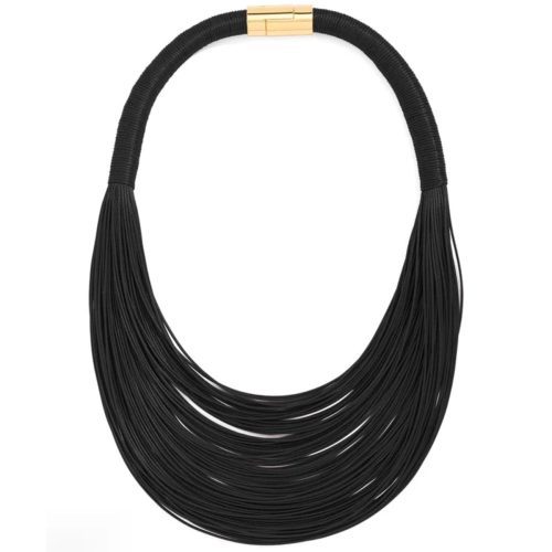 Black layered leather rope collar necklace