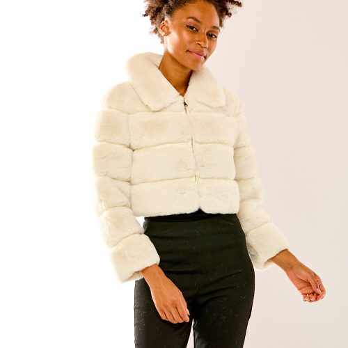 Vegan leather Paneled Faux Fur Cropped Jacket