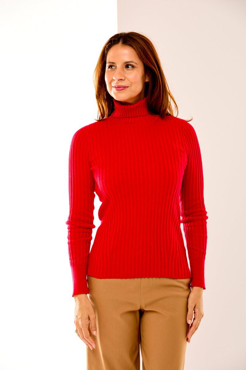 Red ribbed turtleneck