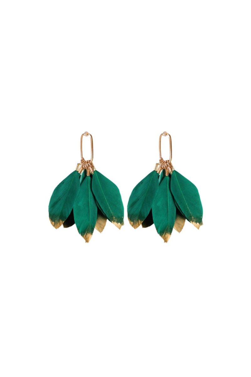 Emerald feather earrings