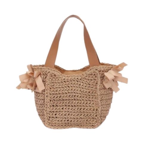 Khaki faux straw tote bag