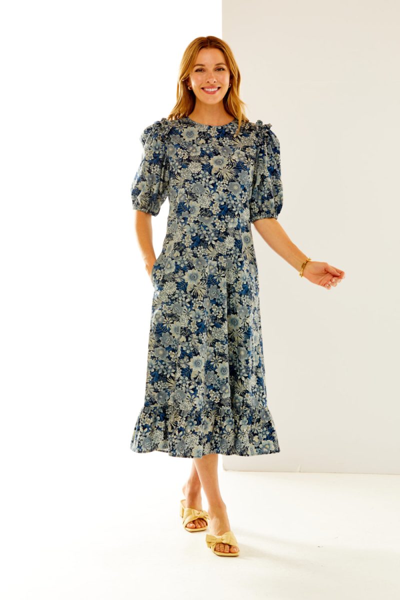 Woman in vintage floral dress