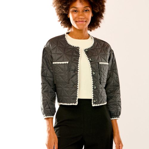 Whip stitch cropped quilted jacket