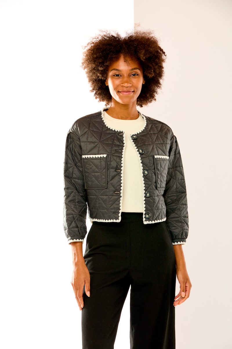 Whip stitch cropped quilted jacket