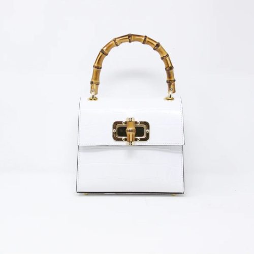 White leather bag with bamboo handle