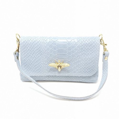 Baby blue handbag with bee embellishment