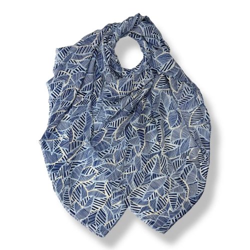 Blue leaf print scarf