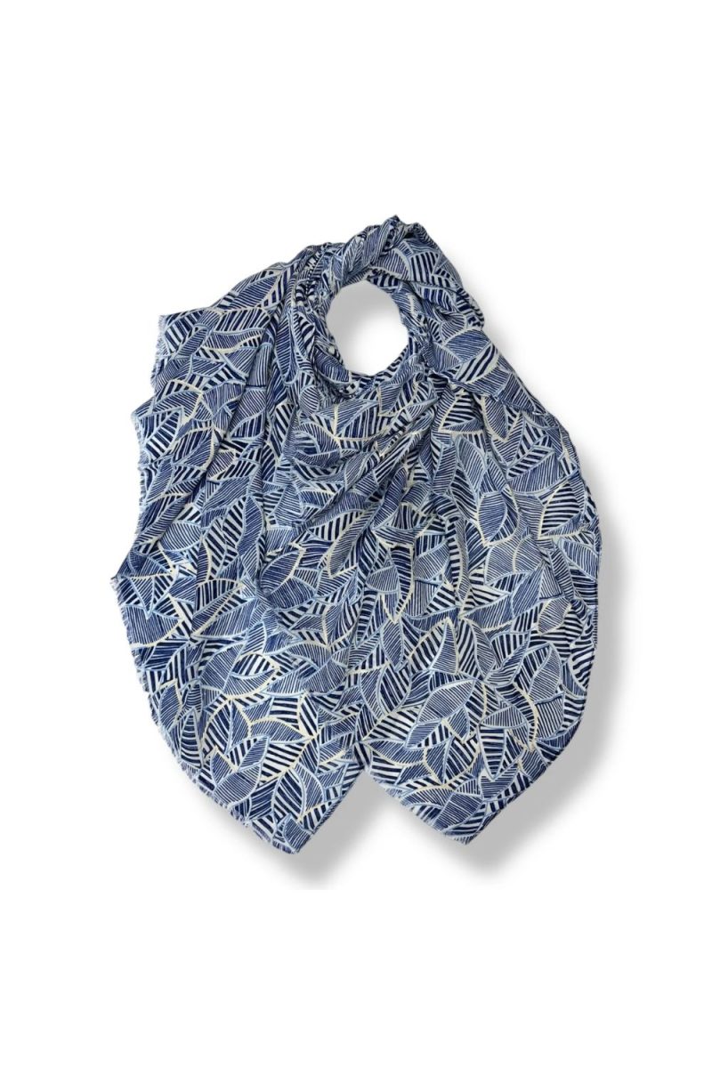 Blue leaf print scarf