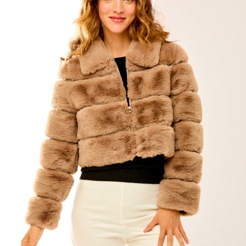 Vegan leather Paneled Faux Fur Cropped Jacket