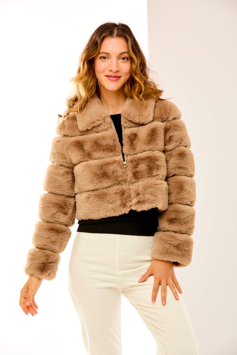 Vegan leather Paneled Faux Fur Cropped Jacket