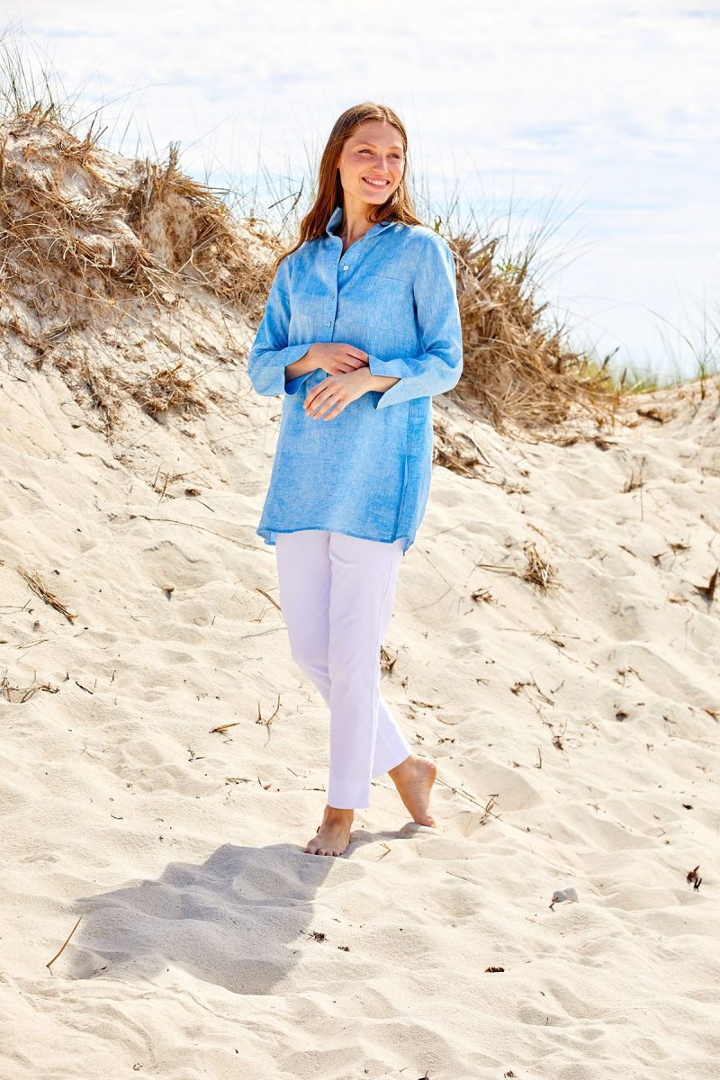 Woman in blue tunic