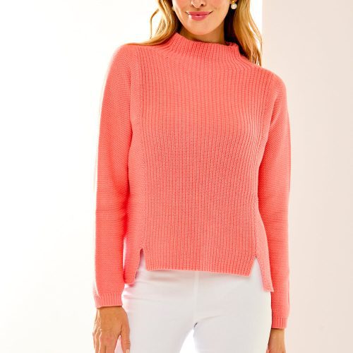 Woman in mock neck sweater