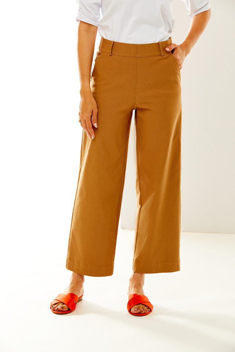 Woman in toffee pants