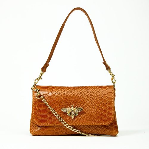 Camel handbag with bee embellishment