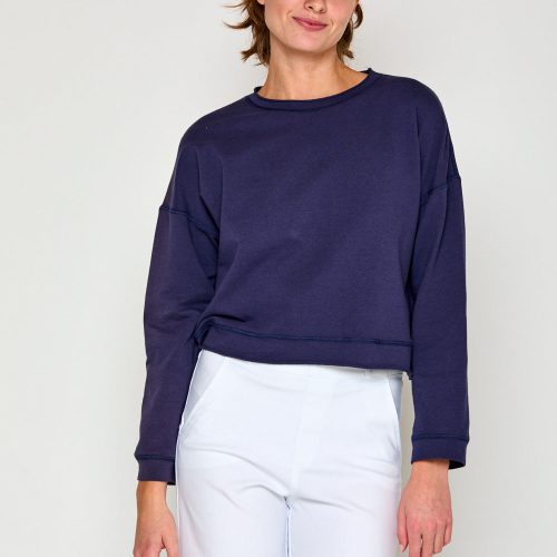 Woman in navy top