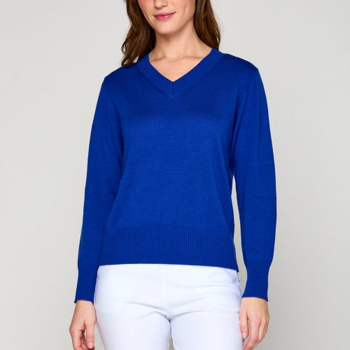 Woman in v neck sweater