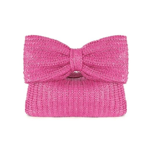 Pink bow straw clutch