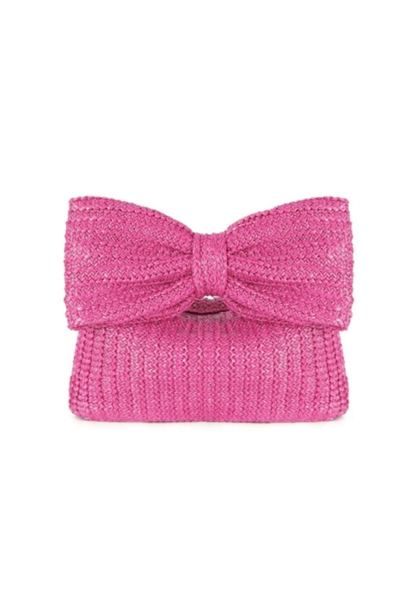 Pink bow straw clutch