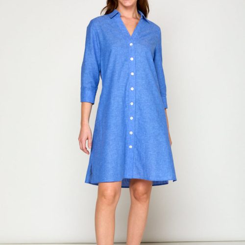 The Linen Bea Shirtdress in Azure