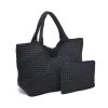 Black woven tote bag