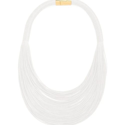 White layered leather rope collar necklace