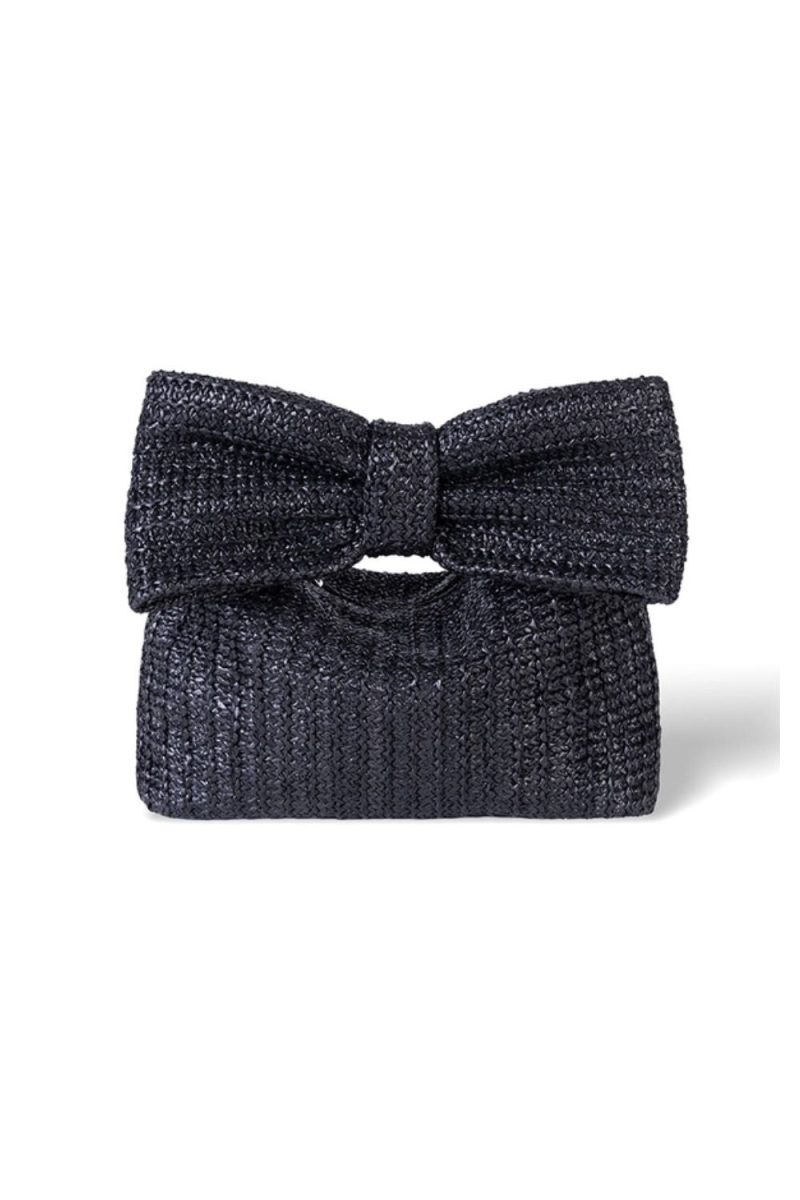 Black bow straw clutch