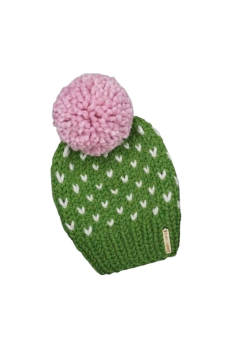 Green/pink handmade beanie