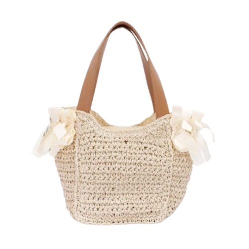 Ivory faux straw tote bag