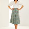 Woman in floral midi skirt