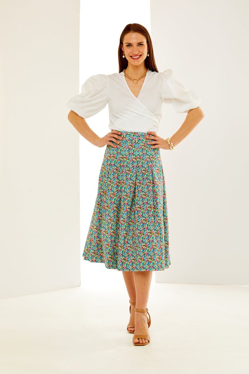 Woman in floral midi skirt