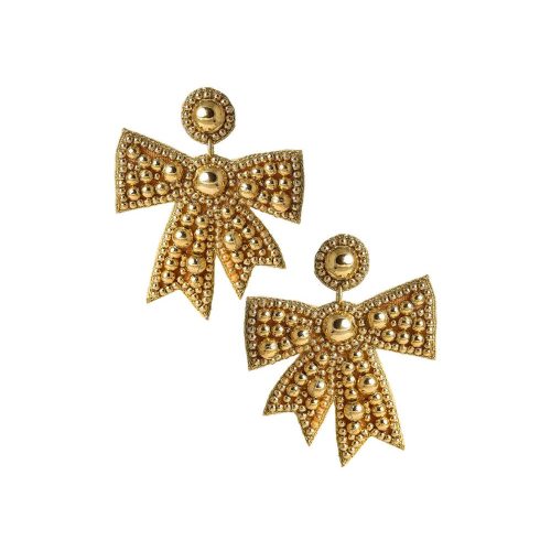 Gold fabric bow earring