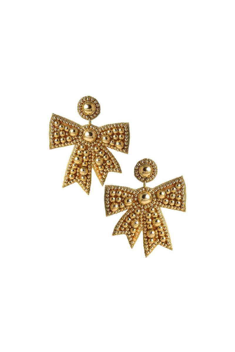 Gold fabric bow earring